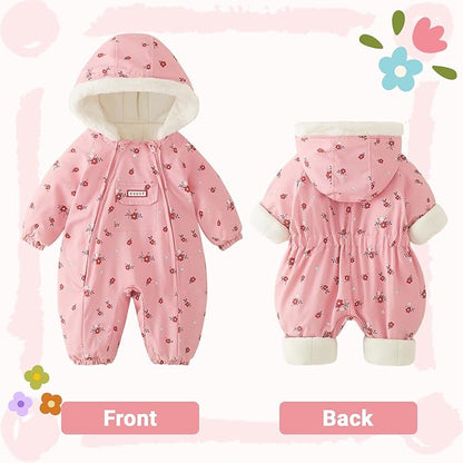 JiAmy Baby Snowsuit Newborn Printed Winter Clothes Outfit Infant Boys Grils Hooded Double Zippers Jumpsuit Onesie Coat
