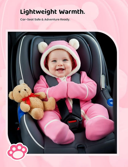 PATPAT Fleece Hooded Footed Clothes, Soft Warm Footie Covers, Car Seat Friendly, Easy Zip,Cute Romper Newborn Infant Jumpsuit