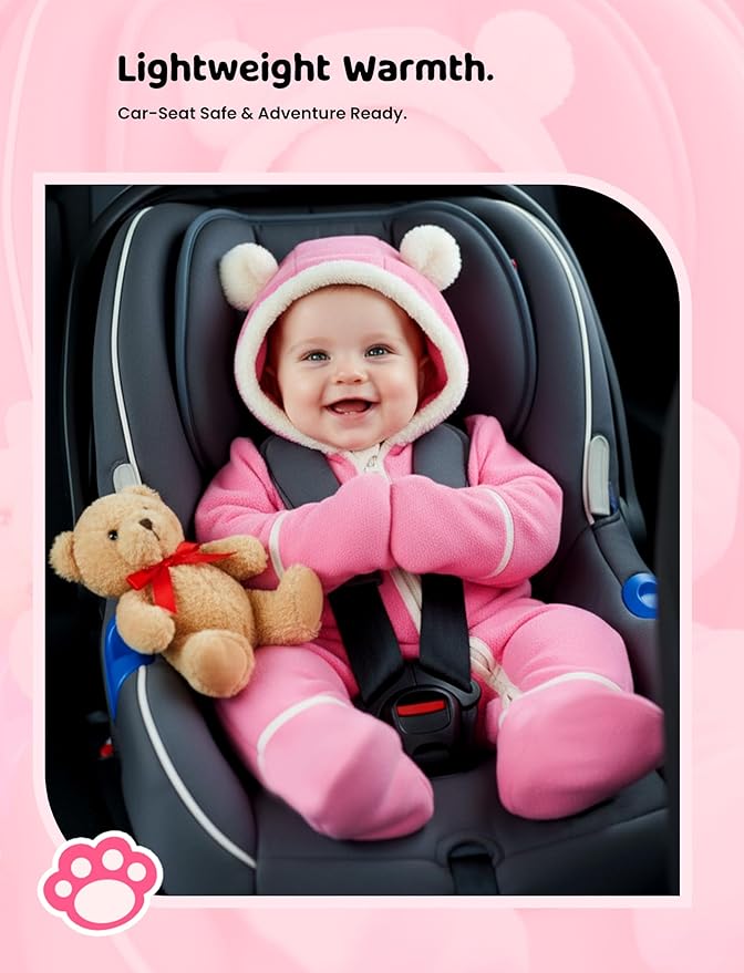 PATPAT Fleece Hooded Footed Clothes, Soft Warm Footie Covers, Car Seat Friendly, Easy Zip,Cute Romper Newborn Infant Jumpsuit