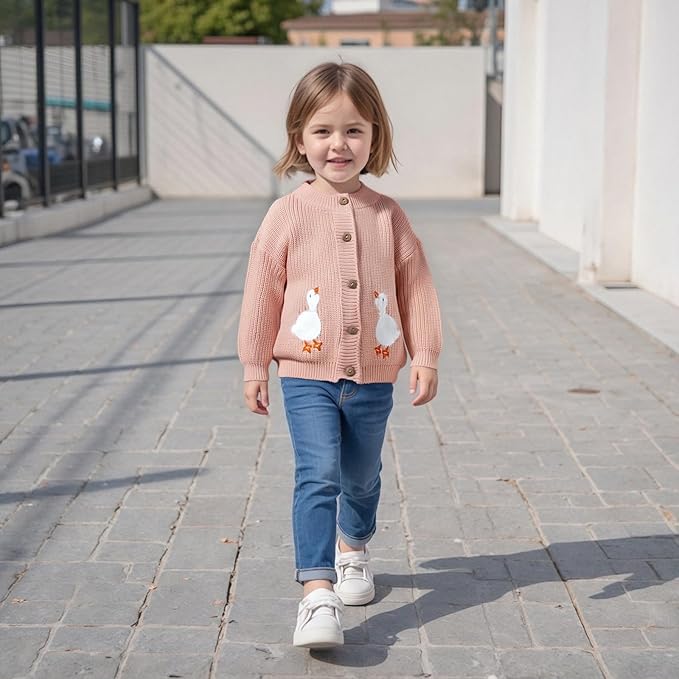 Baby Girl Cardigan Sweater Toddler Goose Embroidered Button Down Knit Sweaters Fall Winter Knitwear Jacket Clothes