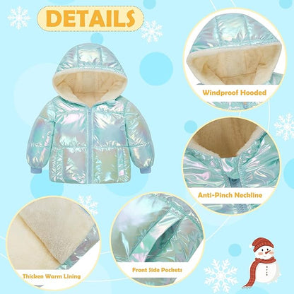 UNICOMIDEA Baby Girl Winter Coat Laser Toddler Jackets Warm Down Outerwear with Hooded for 12M-5T