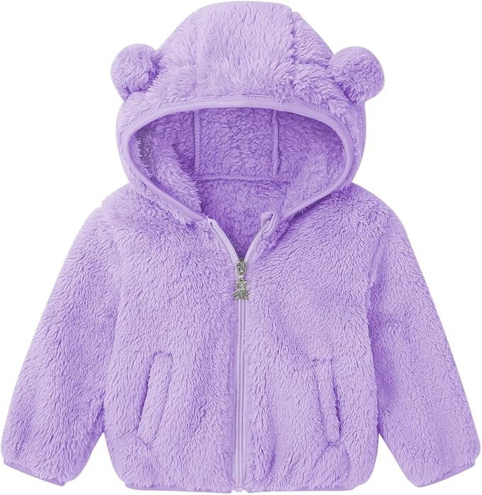 Baby Toddler Boys Girls Fleece Jacket with Hood Zip Up Cute Bear Coats for Infant Boys Girls Fuzzy Jacket with Ear 1-5T