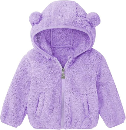 Baby Toddler Boys Girls Fleece Jacket with Hood Zip Up Cute Bear Coats for Infant Boys Girls Fuzzy Jacket with Ear 1-5T