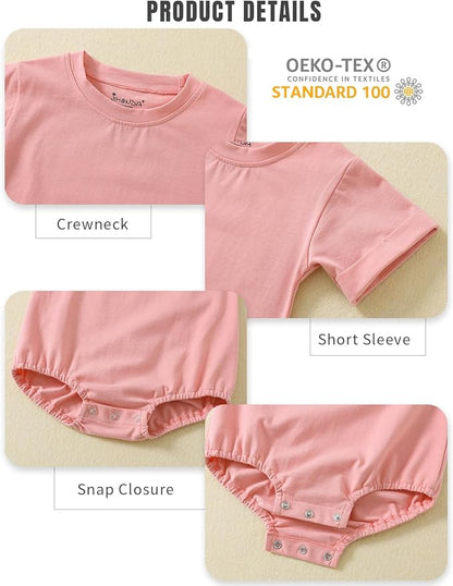 Jimonda Baby Boy Girl Bubble Romper Solid Color Bodysuit Short Sleeve Organic Cotton T-Shirt