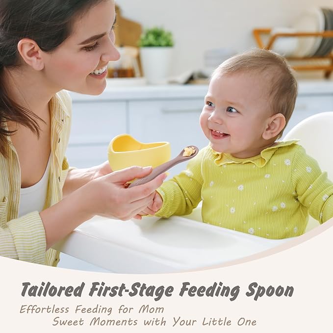 DRKIO 8-Piece Silicone Baby Spoons - Infant Spoons First Stage Self Feeding Baby Led Weaning Supplies Toddler Training Utensils Soft Chewable-Tip BPA-Free Dishwasher Safe Boil-proof