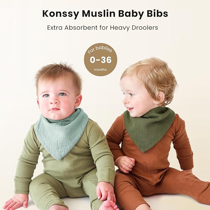 Konssy Muslin Baby Bibs 10 Pack Baby Bandana Drool Bibs 100% Cotton for Unisex Boys and Girls, Soft Absorbent Set for Teething and Drooling