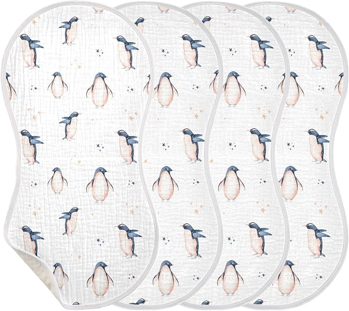 vvfelixl Muslin Burp Cloths Watercolor Penguins Baby Washcloths for Baby Girl Boys 2 Pack White