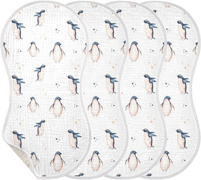 vvfelixl Muslin Burp Cloths Watercolor Penguins Baby Washcloths for Baby Girl Boys 2 Pack White