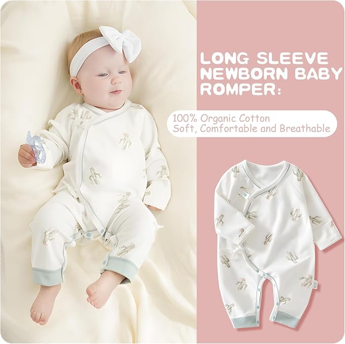 100% Organic Cotton Soft 0-6 Months Unisex Footless Newborn Baby Sleepers Pajamas Romper Boys Girls Long Sleeve