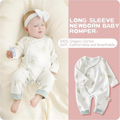 100% Organic Cotton Soft 0-6 Months Unisex Footless Newborn Baby Sleepers Pajamas Romper Boys Girls Long Sleeve