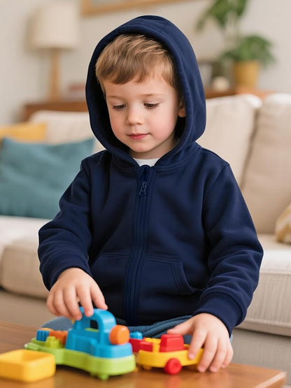 Cooraby 3 Packs Baby and Toddler Boys Long Sleeve Full-Zip Hoodies Infant Fleece Hooded Sweatshirts Jacket with Pouch Pockets