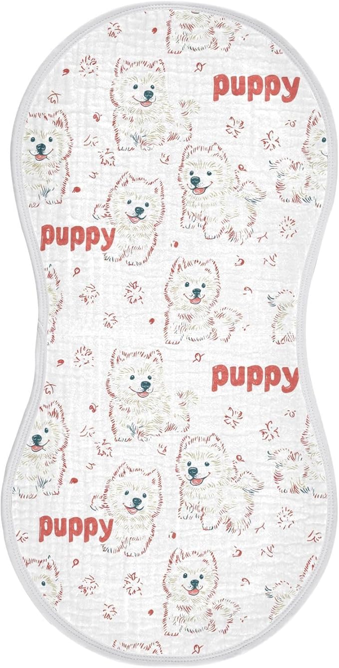 vvfelixl Baby Burp Cloths Cute Puppy Samoyed Baby Newborn Cotton Burping Cloths Set Babys Washcloths 4 Pack