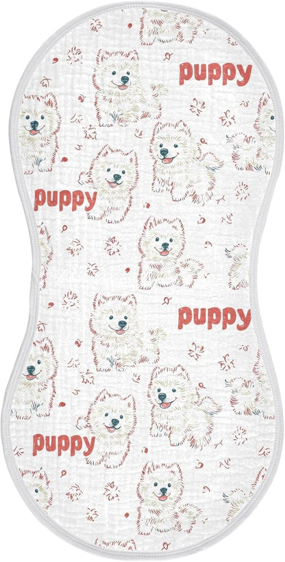 vvfelixl Baby Burp Cloths Cute Puppy Samoyed Baby Newborn Cotton Burping Cloths Set Babys Washcloths 4 Pack