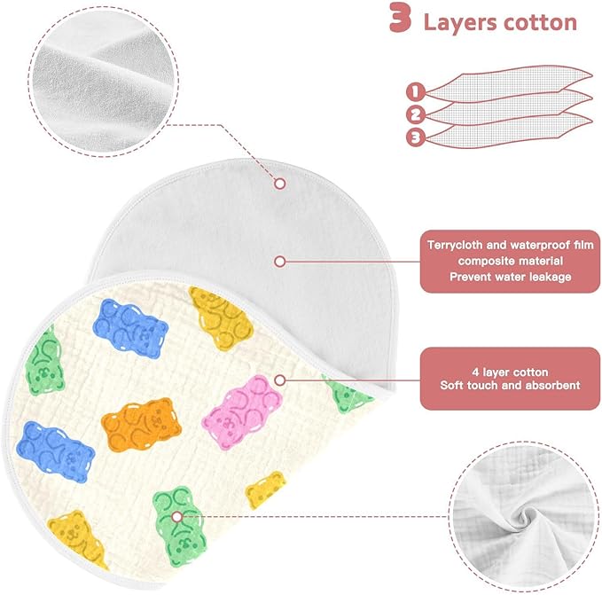 vvfelixl Muslin Burp Cloths Colorful Gummy Bears Baby Washcloths for Baby Girl Boys 2 Pack