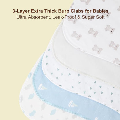 Baby Burp Cloths & Baby Bibs 2-in-1 Design Large Size 3 Layers Thicken Cotton Super Absorbent and Soft Baby Spit Up Burping Rags Baby Burp Cloth Set for Boys and Girls Solid 12 Pack