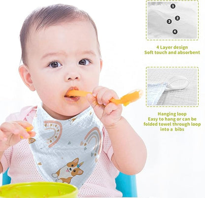 vvfelixl Baby Muslin Washcloths Corgi Hearts Rainbows Baby Burp Cloths Cotton Baby Face Towel for Newborn Infants Boys Girls Soft and Absorbent 11.8 X 11.8 in, 3 Pack