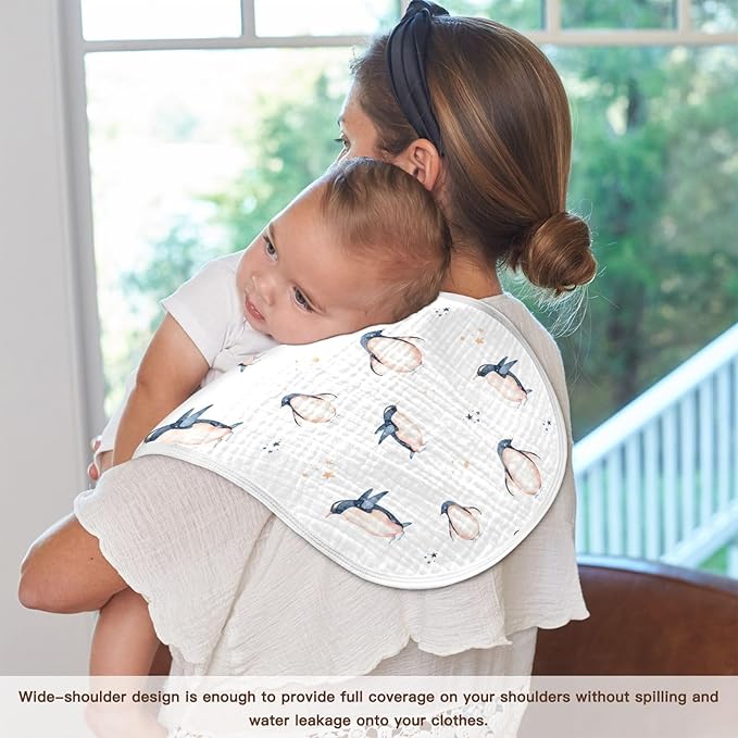 vvfelixl Muslin Burp Cloths Watercolor Penguins Baby Washcloths for Baby Girl Boys 2 Pack White