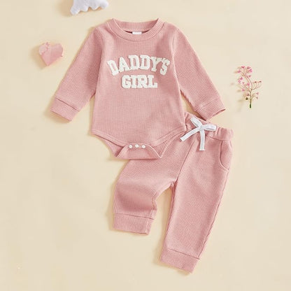 BULINGNA Newborn Baby Clothes Girl Outfit Romper Long Sleeve Daddy Girl Baby Clothes Onesie Jumpsuit Pants Infant Waffle