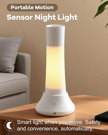 Rechargeable Motion Sensor Night Light Indoor,Portable LED Flashlight & 3 Color Lamp 3 in 1,Bedside Table Lamp for Bedroom, Hallway and Bathroom,Birthday Valentines Day Gifts for Women,Men and Kids