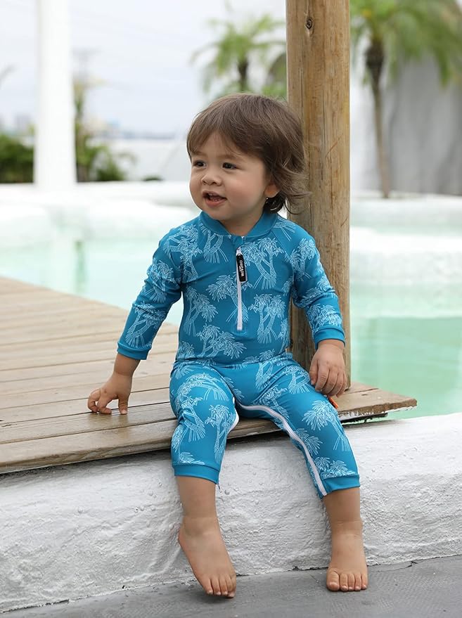 weVSwe Baby Toddler UPF 50+ Sun Protection Rash Guard Long Sleeve Swimsuit with Crotch Zipper