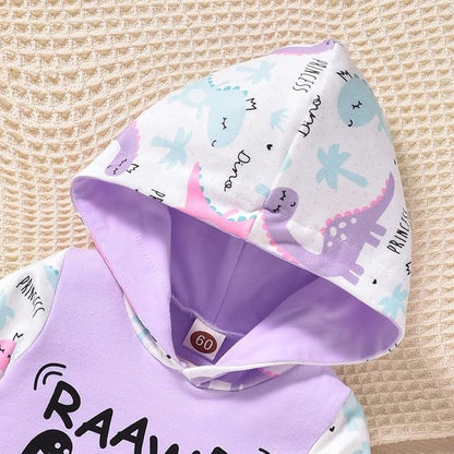 Newborn Infant Baby Girl Dinosaur Outfit Long Sleeve Hoodie Romper Bodysuit and Pants with Headband Set