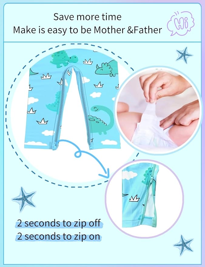 weVSwe Baby Toddler UPF 50+ Sun Protection Rash Guard Long Sleeve Swimsuit with Crotch Zipper