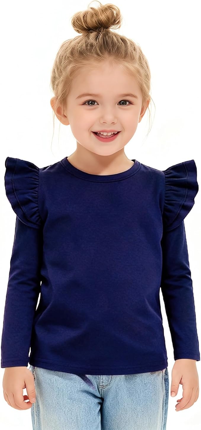 LYSMuch Toddler Baby Girls Long Sleeve Ruffle T Shirt Kids Casual Plain Solid Top Blouse T-Shirt Undershirt