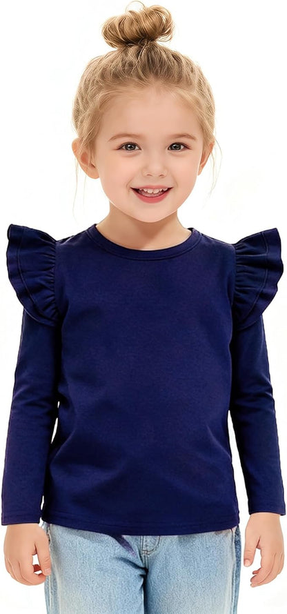 LYSMuch Toddler Baby Girls Long Sleeve Ruffle T Shirt Kids Casual Plain Solid Top Blouse T-Shirt Undershirt