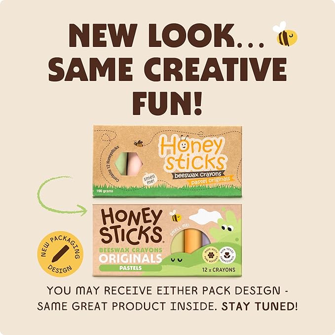 Honeysticks 100% Pure Beeswax Crayons (12 Pack) - Pastel Colored - Non Toxic Crayons for Toddlers 1-3, Safe for Baby from 1 Year Old Plus, Handmade with Natural Beeswax and Food-Grade Colors, Eco