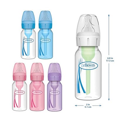 Dr. Brown's Anti-Colic Breast to Bottle Feeding Set with Slow Flow Nipples, Travel Caps, and Silicone Pacifier - Gray (Pack of 12)