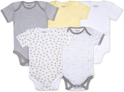 Burt's Bees Baby Organic Cotton Bodysuits – Baby Boy & Girl Short and Long Sleeve One-Pieces, 5-Pack