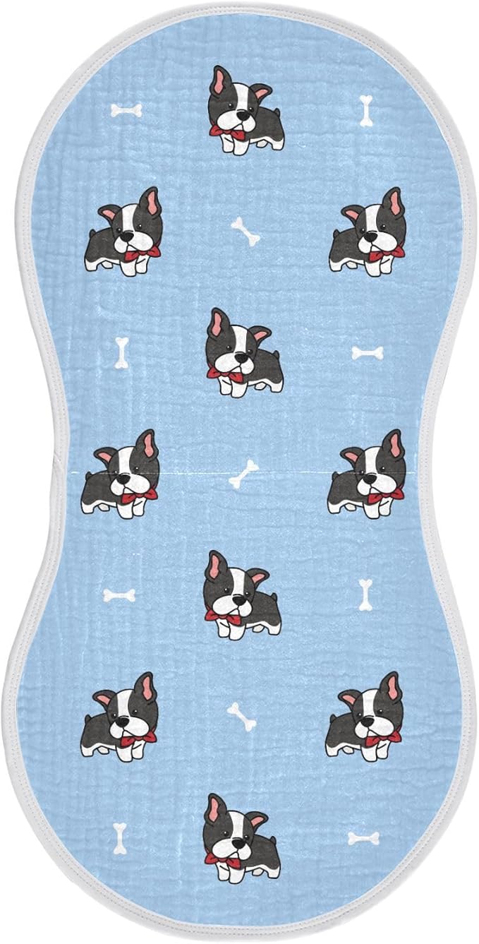 vvfelixl Baby Burp Cloths Boston Terrier Dog Baby Newborn Cotton Burping Cloths Set Baby Washcloths 4 Pack Blue