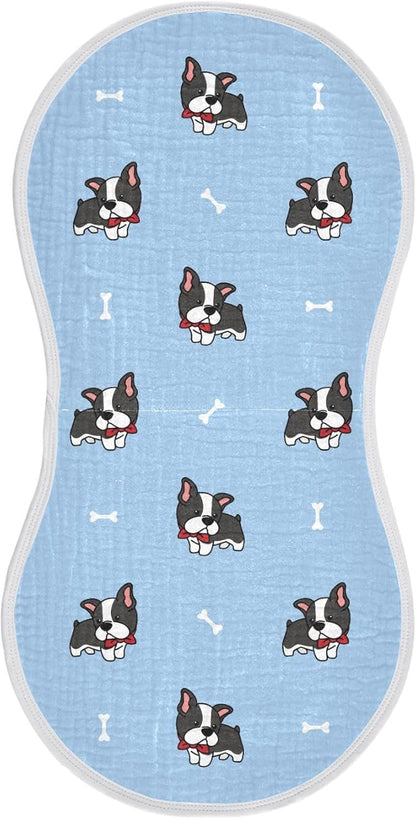 vvfelixl Baby Burp Cloths Boston Terrier Dog Baby Newborn Cotton Burping Cloths Set Baby Washcloths 4 Pack Blue