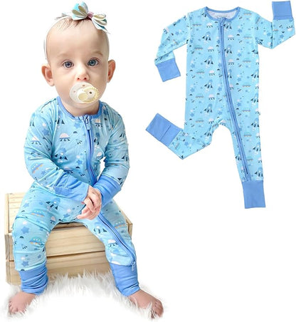 Baby Rompers Long Sleeve Mittens Cuff 2 Way Zipper Soft Footless Sleeper One-Piece Romper