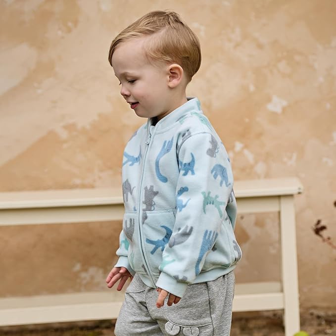 DAVE&BELLA Toddler Printed Polar Fleece Jacket, Zip Up Lightweight Outerwear for Kids Boys Girls Fall Spring Coat 2-9 Years