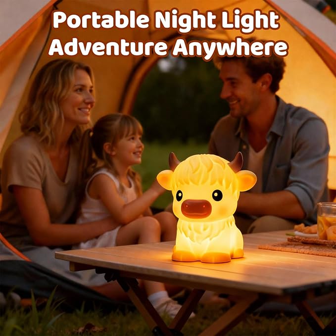 Mewaii Huggwaii Highland Cow Night Light for Kids, Dimmable Squishy Silicone Animal Night Light Touch Cow Lamp, Highland Cow Gifts for Nursery with 30 Auto-Off Timer, Cute Decor for Boys Girls Women