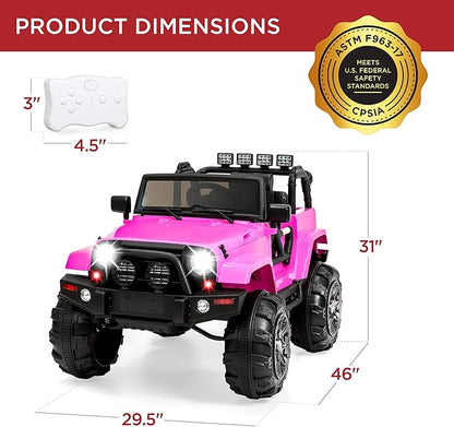 Best Choice Products Kids 12V Ride On Truck, Battery Powered Toy Car w/Spring Suspension, Remote Control, 3 Speeds, LED Lights, Bluetooth - Pink