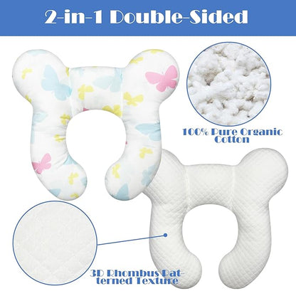 Baby Head Support Pillow for Newborn Toddler, Baby Neck Pillow Upgraded Comfortable Sleep Cushion for Car Plane Stroller Pushchair - Butterfly