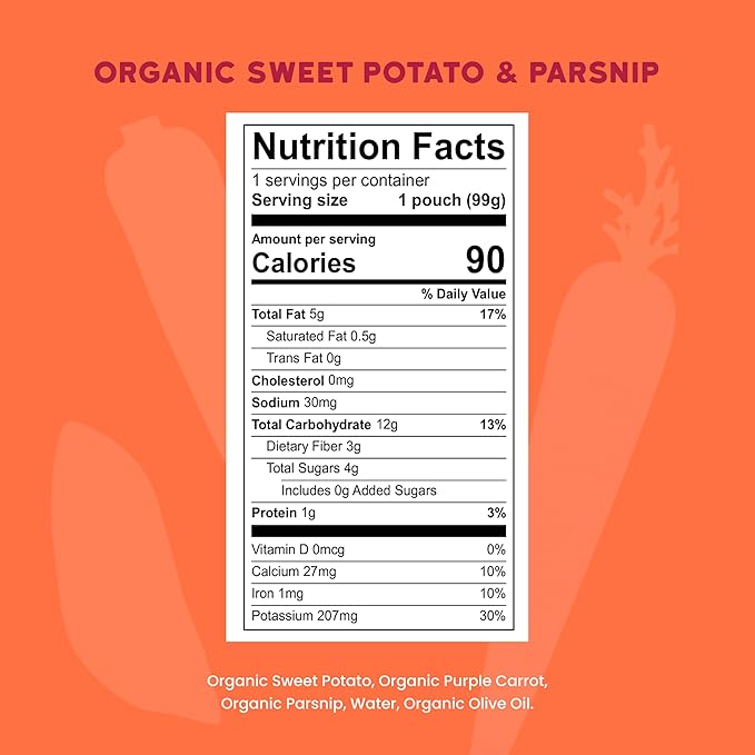 Serenity Kids 6+ Months Baby Food Pouches Veggie Puree - Sweet Potato & Parsnip - USDA Organic Snack Pouches - No Added Sugar Baby Snacks - Allergen Free Toddler Food - 3.5 Oz, 6 Pack