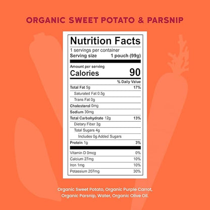 Serenity Kids 6+ Months Baby Food Pouches Veggie Puree - Sweet Potato & Parsnip - USDA Organic Snack Pouches - No Added Sugar Baby Snacks - Allergen Free Toddler Food - 3.5 Oz, 6 Pack