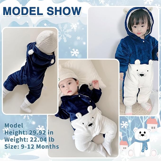 Fairy Baby Newborn Baby Snowsuit Bear Suit Romper Winter Warm Coat Infant Fleece Footie Jumpsuit for Girls Boys 0-18M