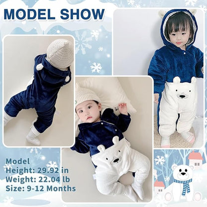 Fairy Baby Newborn Baby Snowsuit Bear Suit Romper Winter Warm Coat Infant Fleece Footie Jumpsuit for Girls Boys 0-18M