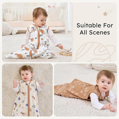 Baby Sleep Sack 18-24 months, 100% Cotton Sleeping Sack for Newborn and Infant, 3 Pack Baby Wearable Blanket for Boy and Girl, 0.5 Tog Lightweight Double Zipper Sleep Bag Coffee Dinosaur Planet