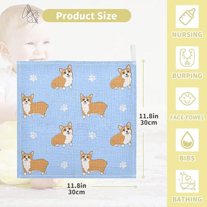 vvfelixl Baby Muslin Washcloths Corgi Paws Baby Burp Cloths Cotton Baby Face Towel for Newborn Infants Boys Girls Soft and Absorbent 11.8 X 11.8 in, 3 Pack