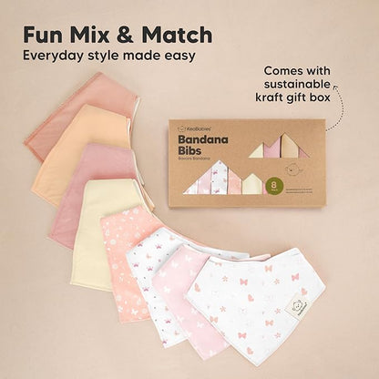KeaBabies 8-Pack Organic Baby Bandana Bibs for Girls - Super Absorbent Triangle Baby Bibs for Drooling and Teething Infant, 100% Cotton Extra Soft for Newborn, Infant 0-36 Months (Prism)