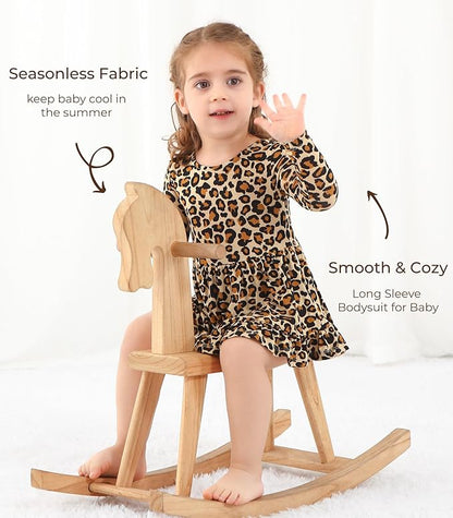 Baby Girl Bodysuit Dress Long Sleeve Twirl Dresses Bamboo Viscose Clothes with Snaps for Easy Diaper Changes