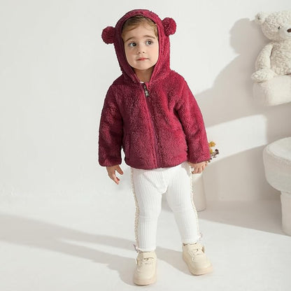 Baby Toddler Boys Girls Fleece Jacket with Hood Zip Up Cute Bear Coats for Infant Boys Girls Fuzzy Jacket with Ear 1-5T