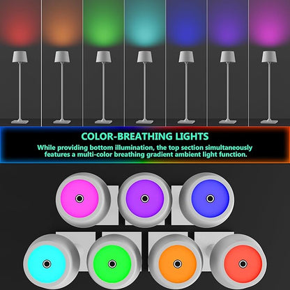 Compact Cordless Table Lamp, Rechargeable LED Night Light, Dual Light Source (RGB Top & Warm Bottom), Touch Control & Timer, Metal Lamp for Bedroom & Kids Room (White 1PACK)