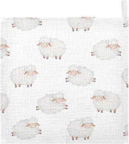 vvfelixl Cotton Cute Curly Lamb Baby Muslin Washcloths Soft Face Towel for Newborns, 11.8 X 11.8 Inch, 3 Pack White