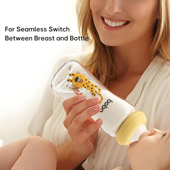 YOHKOH Natural Glass Baby Bottle with Level 2 Medium Flow Nipple, Newborn Anti-Colic Baby Bottles, Wide Neck Mushroom Baby Glass Bottle (8.8ounce (Pack of 2), Yellow2)